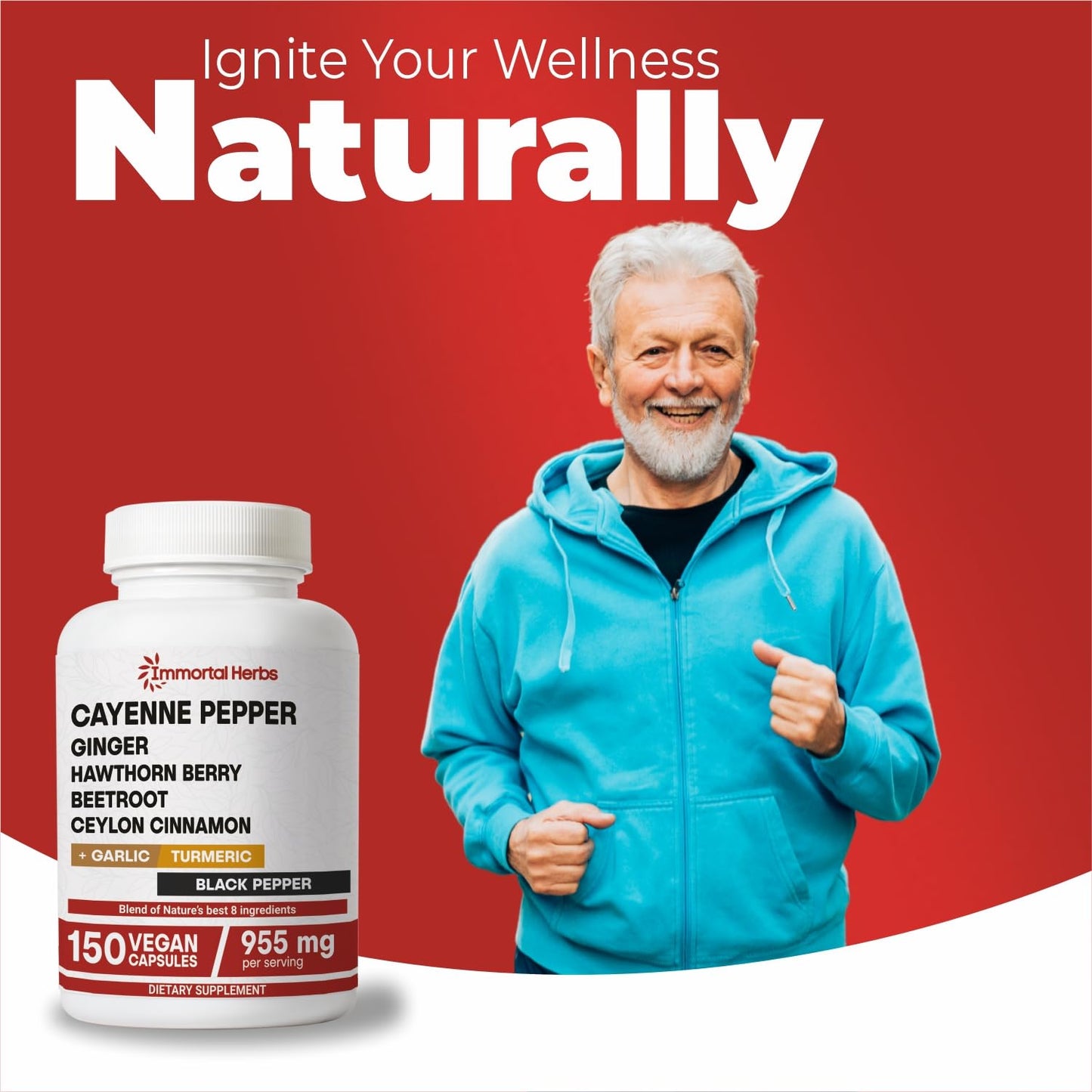 Immortal Herbs Cayenne Pepper Capsules w/Garlic, Ginger, Hawthorn, Turmeric, Cinnamon, Beet Root and Black Pepper Extract, 150 Cayenne Capsules, Non-GMO & Gluten Free Capsaicin Supplement - dailyvitalstore