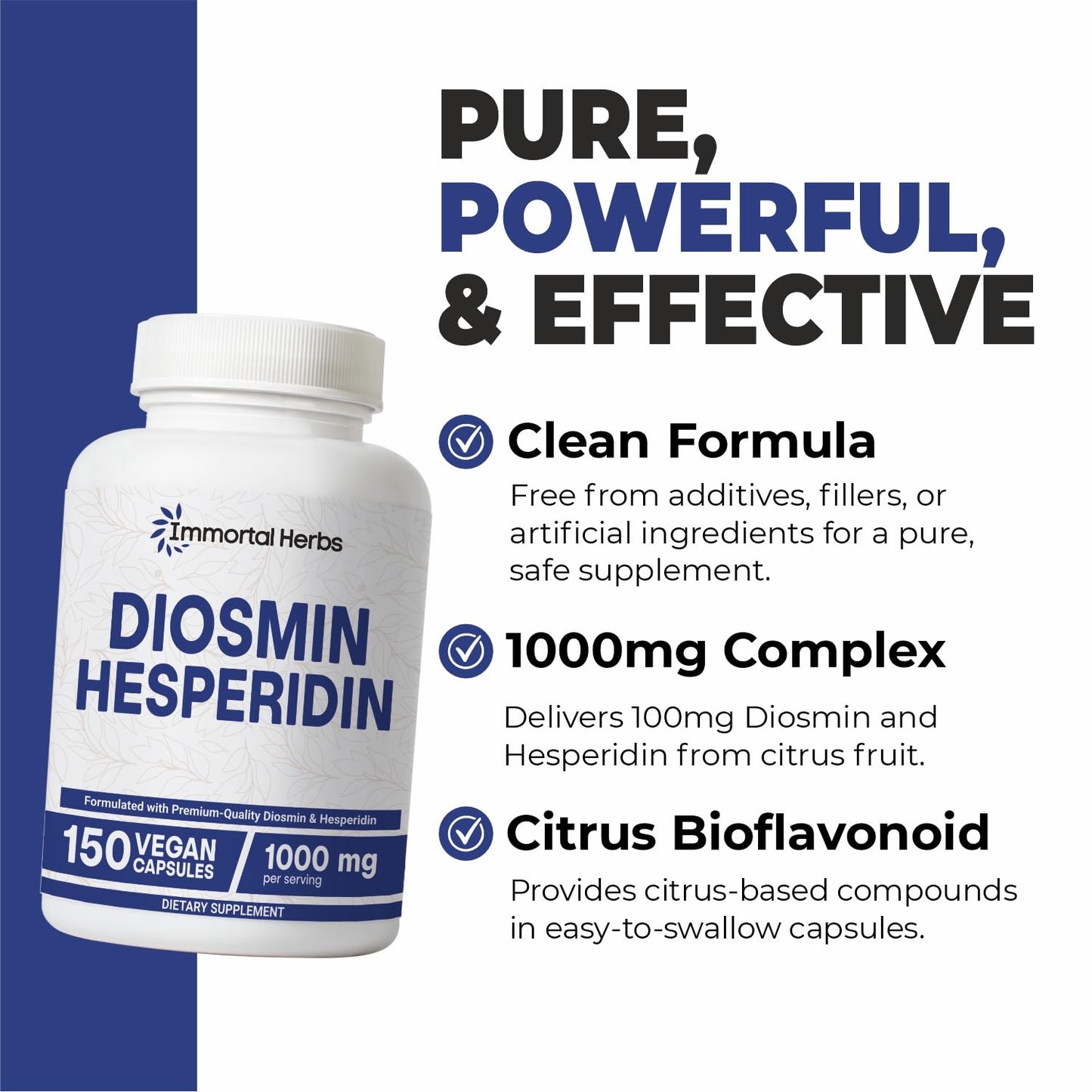 Immortal Herbs Diosmin Hesperidin 1000mg Complex, 150 Capsules, Citrus Bioflavonoids Rich Fruit Extract, 100% Vegetarian, Non-GMO & Gluten Free Diosmin Supplement with Max Strength - dailyvitalstore