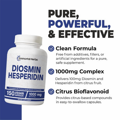 Immortal Herbs Diosmin Hesperidin 1000mg Complex, 150 Capsules, Citrus Bioflavonoids Rich Fruit Extract, 100% Vegetarian, Non-GMO & Gluten Free Diosmin Supplement with Max Strength - dailyvitalstore