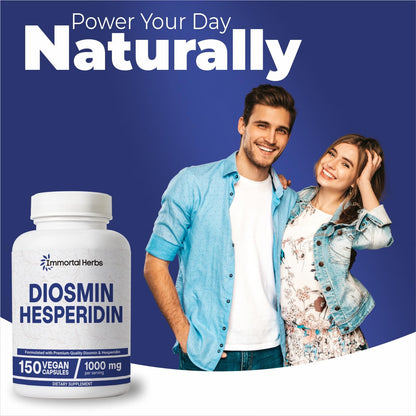 Immortal Herbs Diosmin Hesperidin 1000mg Complex, 150 Capsules, Citrus Bioflavonoids Rich Fruit Extract, 100% Vegetarian, Non-GMO & Gluten Free Diosmin Supplement with Max Strength - dailyvitalstore