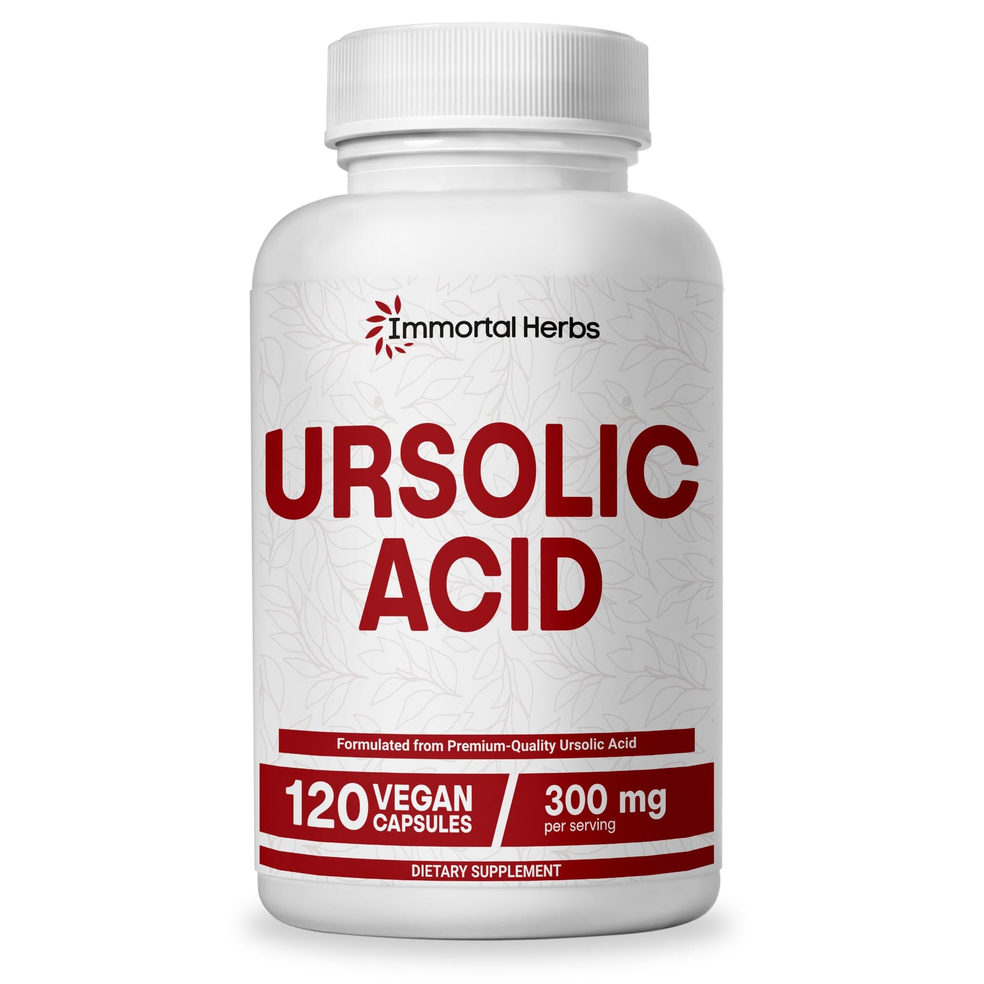 Immortal Herbs Pure Ursolic Acid Supplement 300mg, 120 Pills, Rosemary Leaf Extract Powder, Non-GMO and Gluten-Free Ursolic Acid Capsules for Women and Men - dailyvitalstore