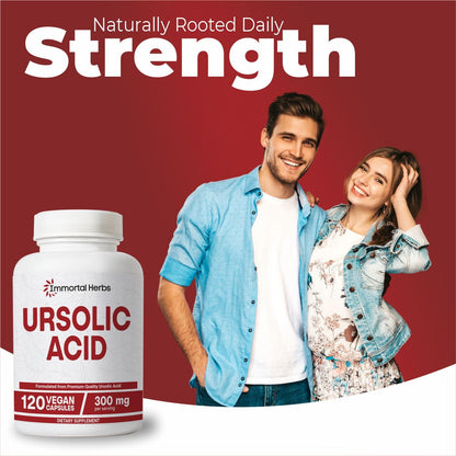 Immortal Herbs Pure Ursolic Acid Supplement 300mg, 120 Pills, Rosemary Leaf Extract Powder, Non-GMO and Gluten-Free Ursolic Acid Capsules for Women and Men - dailyvitalstore