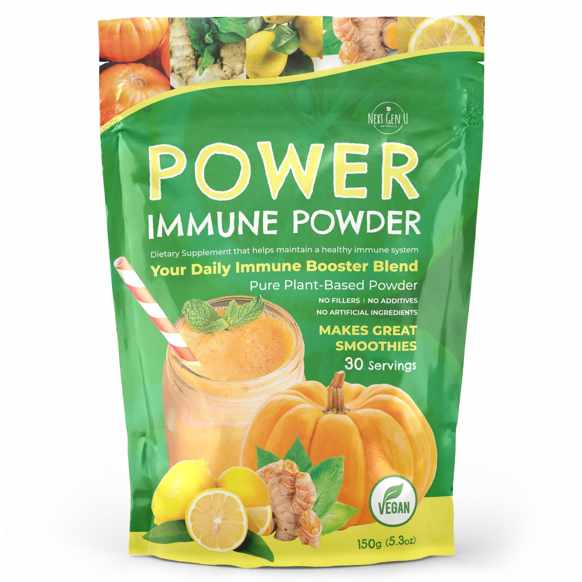 Immune Support - Supplement Powder 150g - Superfood Booster for Adults - Natural Immunity Defense - Daily Drink Mix for Women & Men - Plant Based, Vegan & Gluten Free Smoothie Boost by NextGenU - dailyvitalstore