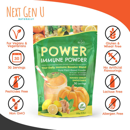 Immune Support - Supplement Powder 150g - Superfood Booster for Adults - Natural Immunity Defense - Daily Drink Mix for Women & Men - Plant Based, Vegan & Gluten Free Smoothie Boost by NextGenU - dailyvitalstore