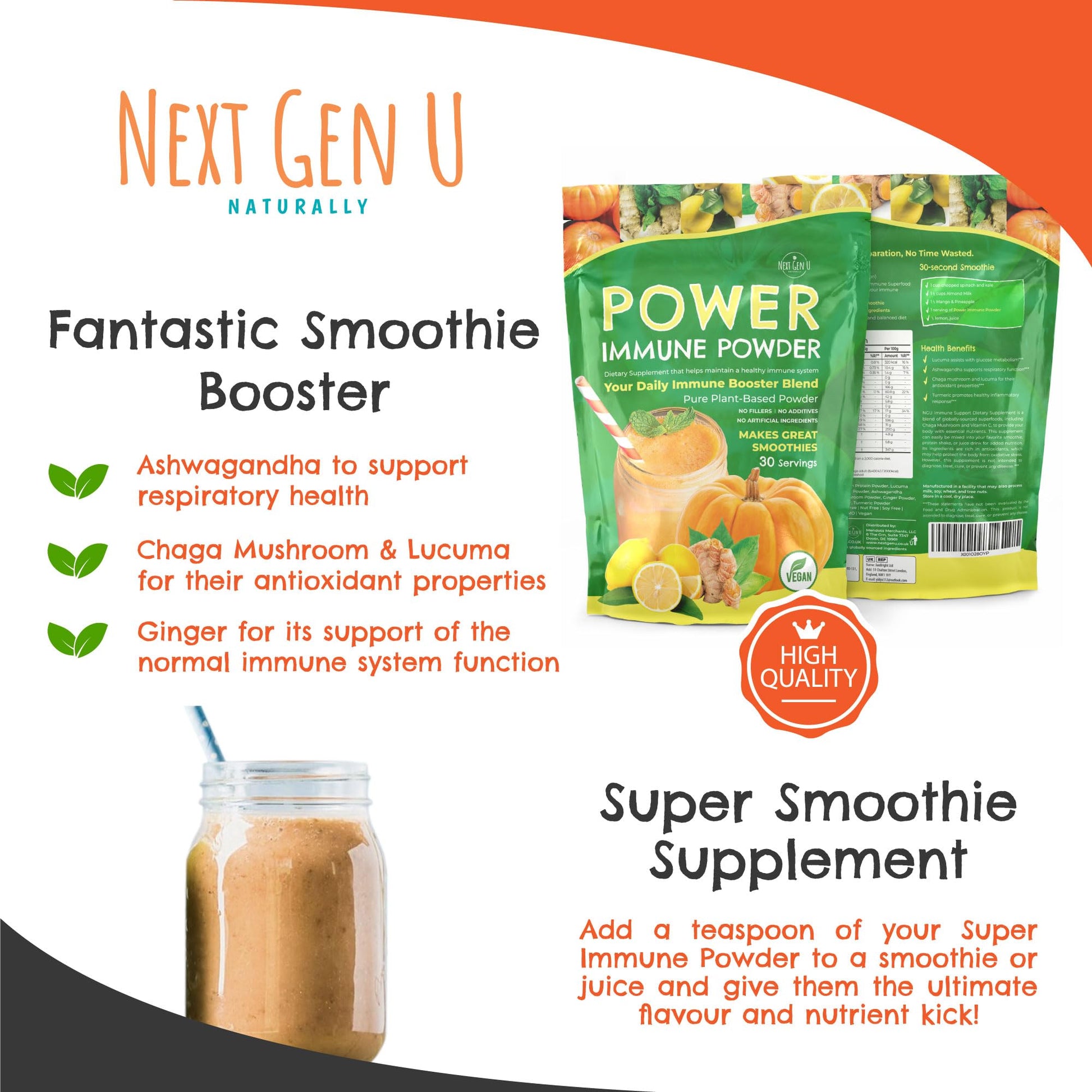Immune Support - Supplement Powder 150g - Superfood Booster for Adults - Natural Immunity Defense - Daily Drink Mix for Women & Men - Plant Based, Vegan & Gluten Free Smoothie Boost by NextGenU - dailyvitalstore