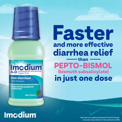 Imodium A-D Liquid Anti-Diarrheal Medicine with Loperamide HCl to Help Control Symptoms of Diarrhea Due to Acute, Traveler's Diarrhea, Mint Flavor, 8 fl. oz - dailyvitalstore