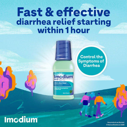 Imodium A-D Liquid Anti-Diarrheal Medicine with Loperamide HCl to Help Control Symptoms of Diarrhea Due to Acute, Traveler's Diarrhea, Mint Flavor, 8 fl. oz - dailyvitalstore