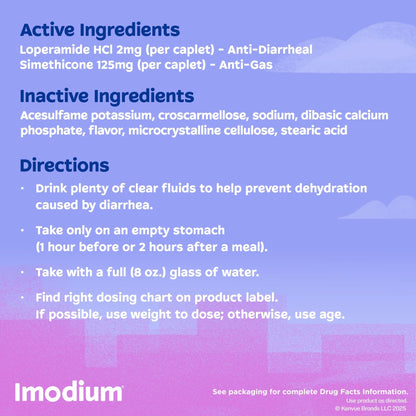 Imodium Multi-Symptom Relief Caplets, Loperamide Hydrochloride & Simethicone Anti-Diarrheal Medicine for the Relief of Diarrhea, Gas, Bloating, Cramps & Pressure, 18 ct - dailyvitalstore