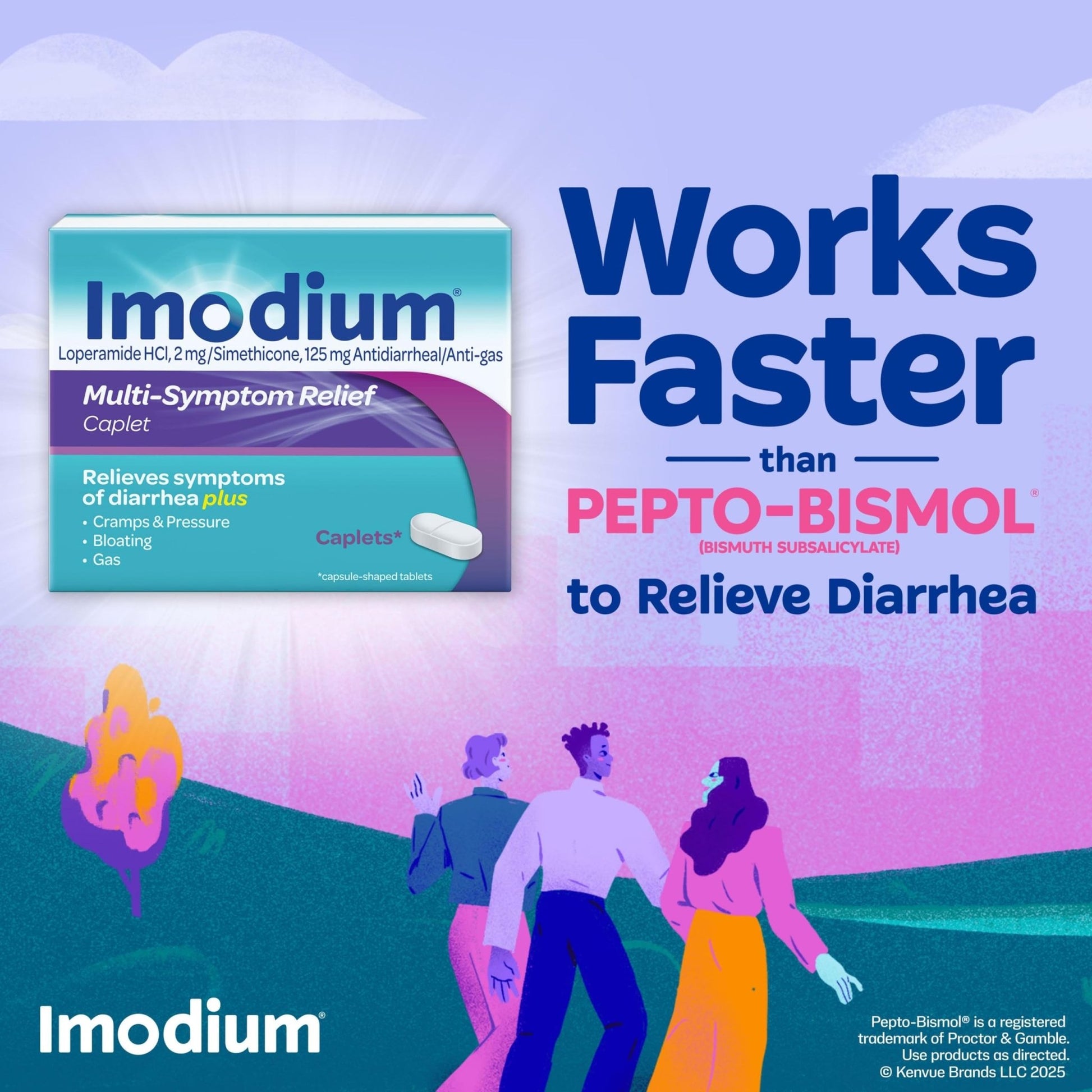 Imodium Multi-Symptom Relief Caplets, Loperamide Hydrochloride & Simethicone Anti-Diarrheal Medicine for the Relief of Diarrhea, Gas, Bloating, Cramps & Pressure, 18 ct - dailyvitalstore