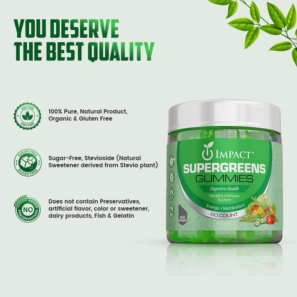 IMPACT Fiber Gummies for Adults, Women & Kids – Supergreens Veggies Daily High Fiber Gummies, for Gut Health & Immunity, Vegetarian Gummy Fiber Supplement, - dailyvitalstore