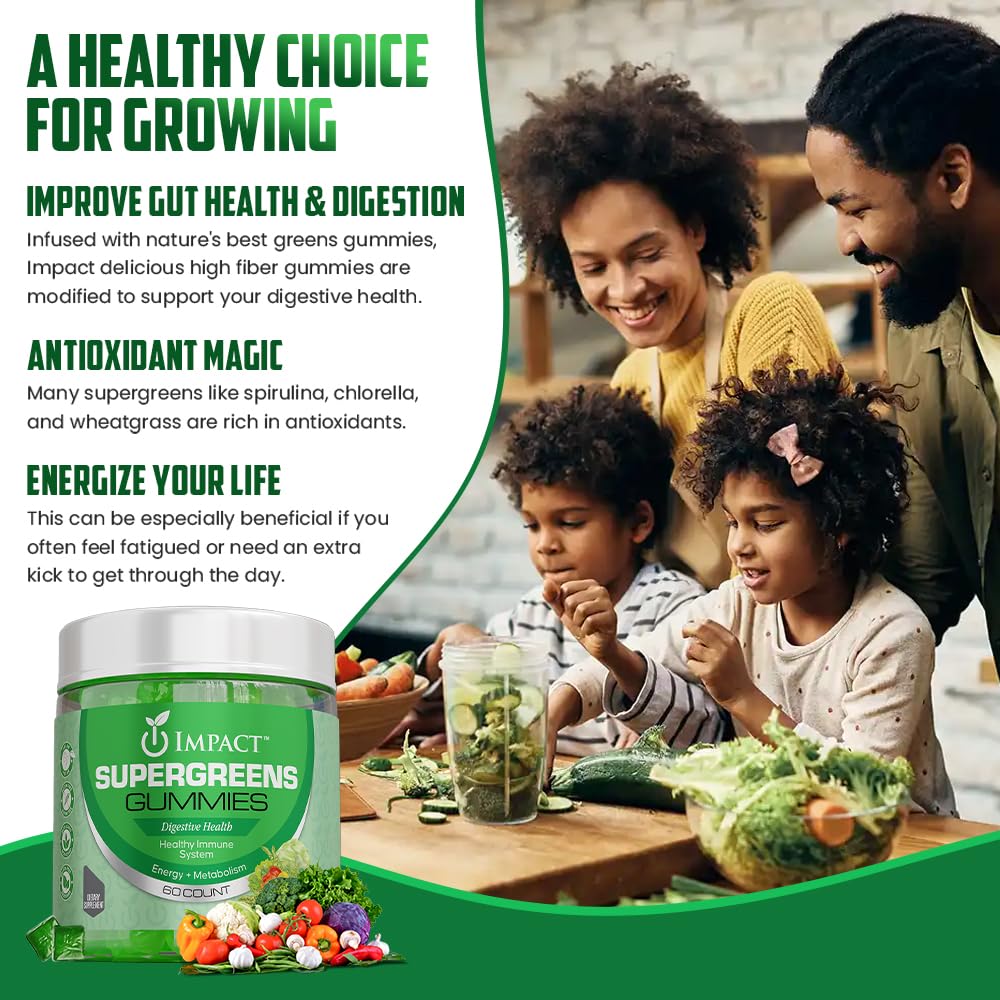 IMPACT Fiber Gummies for Adults, Women & Kids – Supergreens Veggies Daily High Fiber Gummies, for Gut Health & Immunity, Vegetarian Gummy Fiber Supplement, - dailyvitalstore