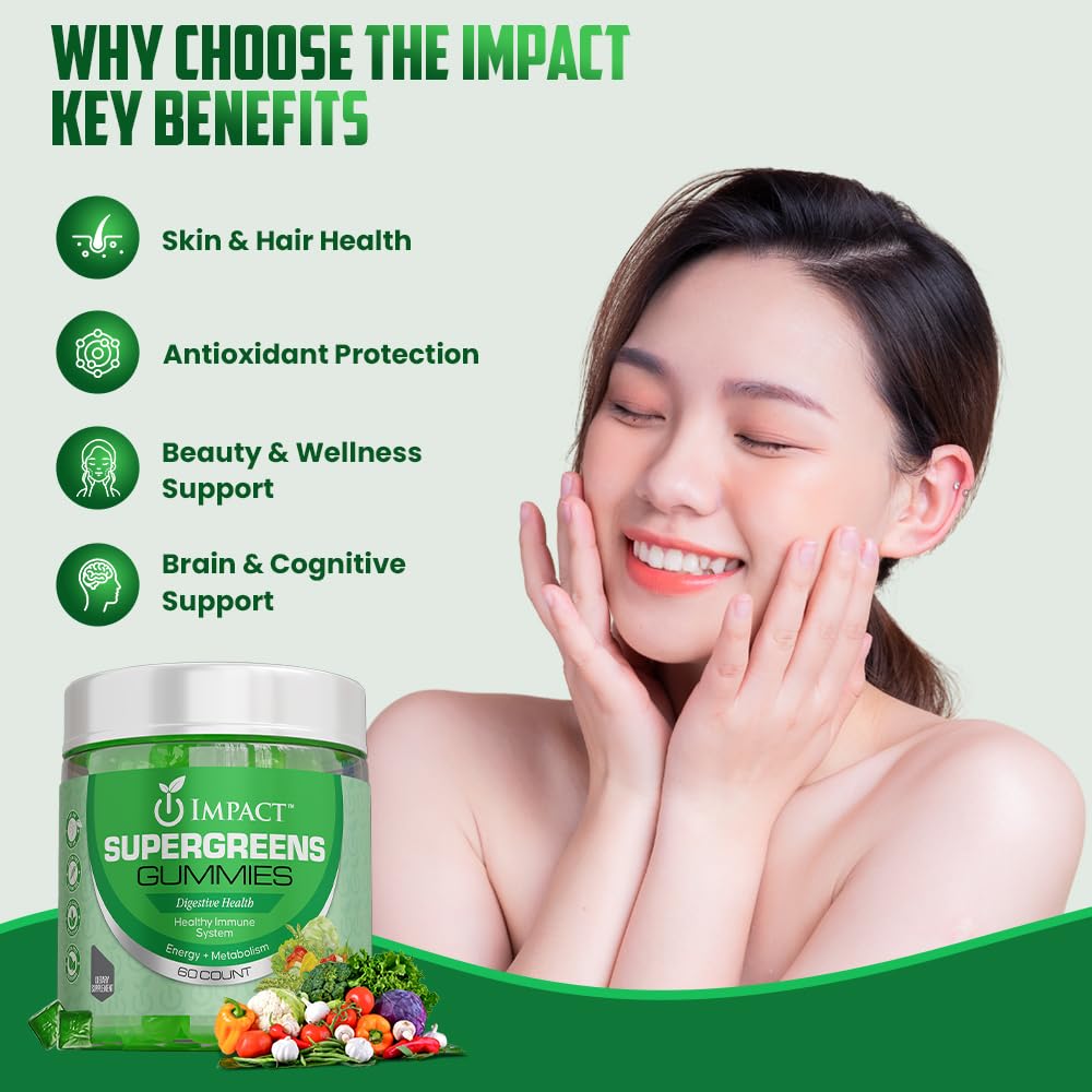 IMPACT Fiber Gummies for Adults, Women & Kids – Supergreens Veggies Daily High Fiber Gummies, for Gut Health & Immunity, Vegetarian Gummy Fiber Supplement, - dailyvitalstore