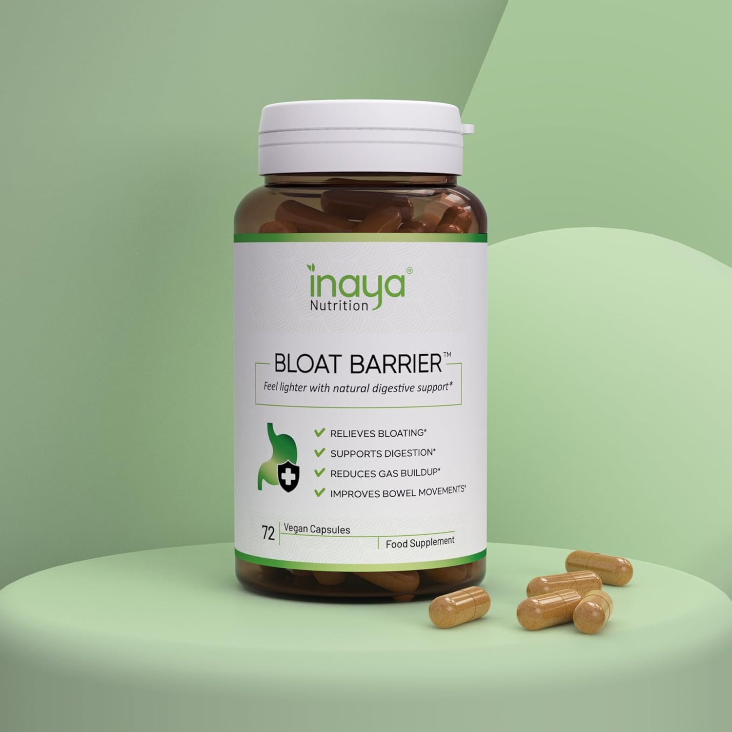 Inaya Nutrition BloatBarrier 72 Capsules - Natural Digestion and Bloating Supplement for Stomach Bloating Relief, Gas Reduction, and Improved Bowel Movements - dailyvitalstore