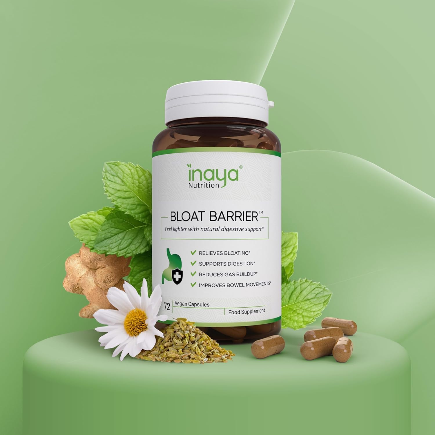 Inaya Nutrition BloatBarrier 72 Capsules - Natural Digestion and Bloating Supplement for Stomach Bloating Relief, Gas Reduction, and Improved Bowel Movements - dailyvitalstore