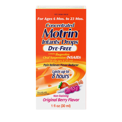 Infants’ Motrin Infant Ibuprofen Oral Suspension Concentrated Drops, NSAID Fever Reducer & Pain Reliever for Babies, Dye Free, Alcohol-Free, Berry Flavor, Includes Enclosed Syringe, 1 fl. oz - dailyvitalstore