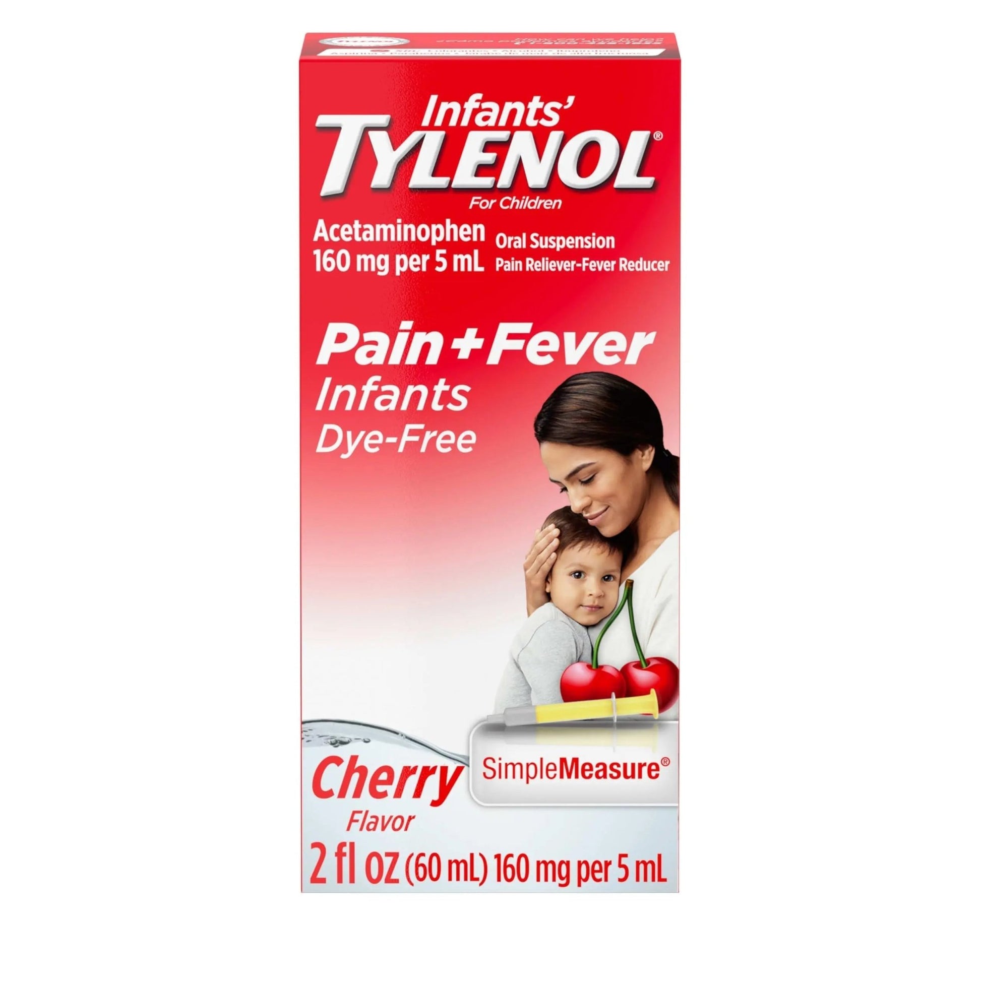 Infants' Tylenol Liquid Pain Reliever and Fever Reducer Medicine, Acetaminophen Oral Suspension for Sore Throat, Headache & Teething, Kids Fever Reducer; Dye-Free Cherry Flavor, 2 fl oz, Pack of 1 - dailyvitalstore