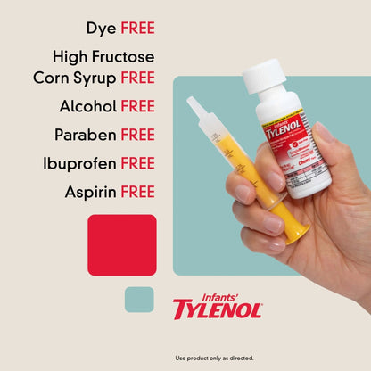 Infants' Tylenol Liquid Pain Reliever and Fever Reducer Medicine, Acetaminophen Oral Suspension for Sore Throat, Headache & Teething, Kids Fever Reducer; Dye-Free Cherry Flavor, 2 fl oz, Pack of 1 - dailyvitalstore