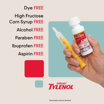 Infants' Tylenol Liquid Pain Reliever and Fever Reducer Medicine, Acetaminophen Oral Suspension for Sore Throat, Headache & Teething, Kids Fever Reducer; Dye-Free Cherry Flavor, 2 fl oz, Pack of 1 - dailyvitalstore