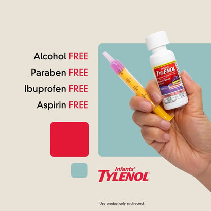 Infants' Tylenol Oral Suspension Liquid Medicine with Acetaminophen, Baby Fever Reducer & Pain Reliever for Minor Aches & Pains, Sore Throat, Headache & Toothache, Grape Flavor, 1 fl. oz - dailyvitalstore