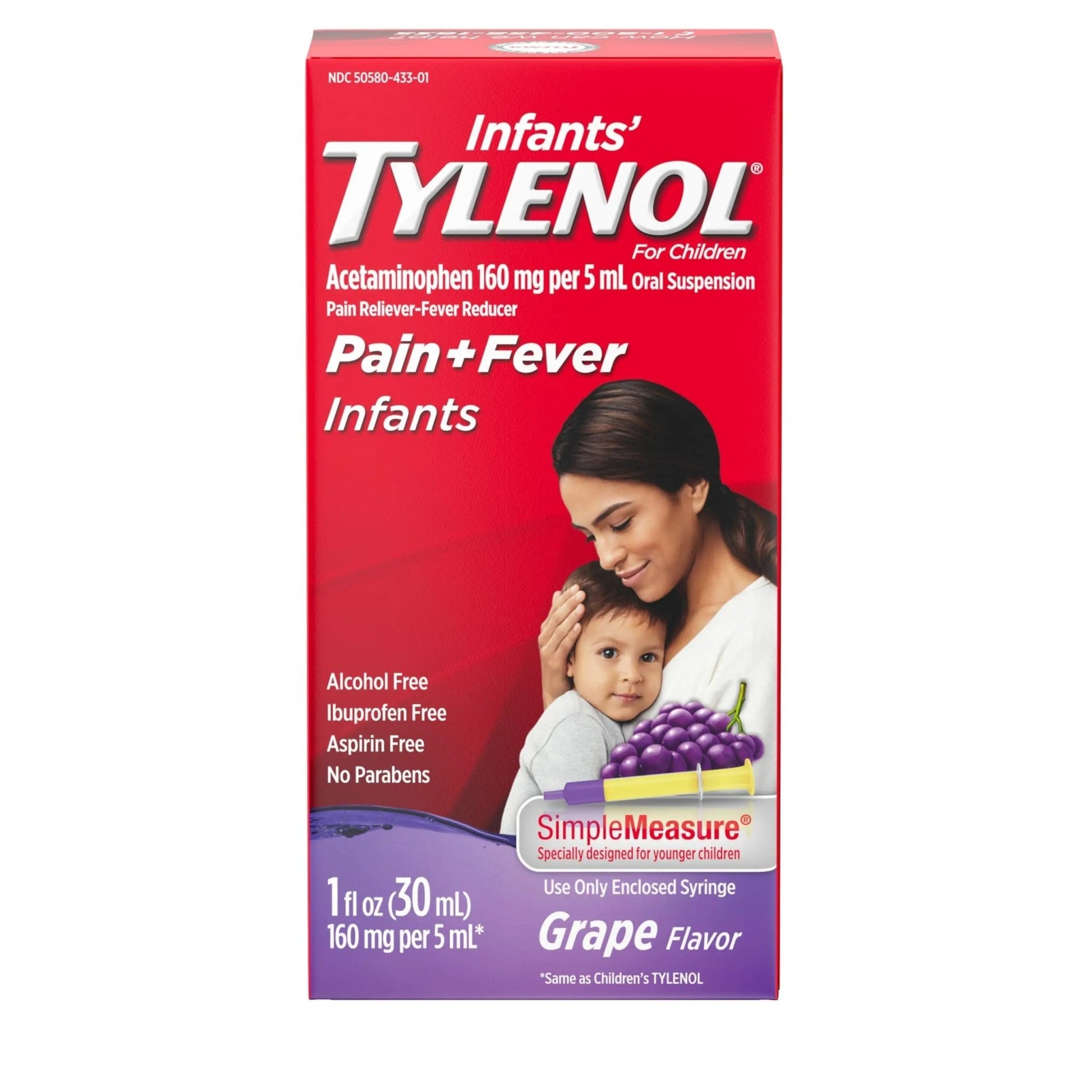 Infants' Tylenol Oral Suspension Liquid Medicine with Acetaminophen, Baby Fever Reducer & Pain Reliever for Minor Aches & Pains, Sore Throat, Headache & Toothache, Grape Flavor, 1 fl. oz - dailyvitalstore