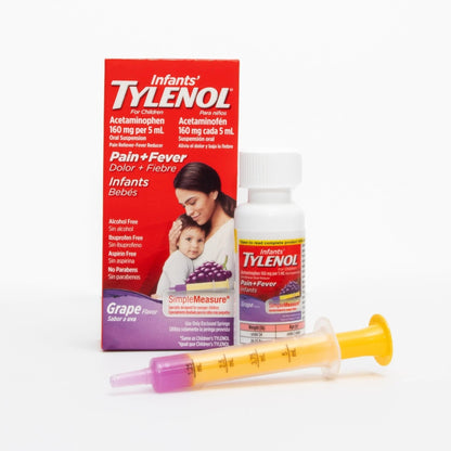 Infants' Tylenol Oral Suspension Liquid Medicine with Acetaminophen, Baby Fever Reducer & Pain Reliever for Minor Aches & Pains, Sore Throat, Headache & Toothache, Grape Flavor, 1 fl. oz - dailyvitalstore