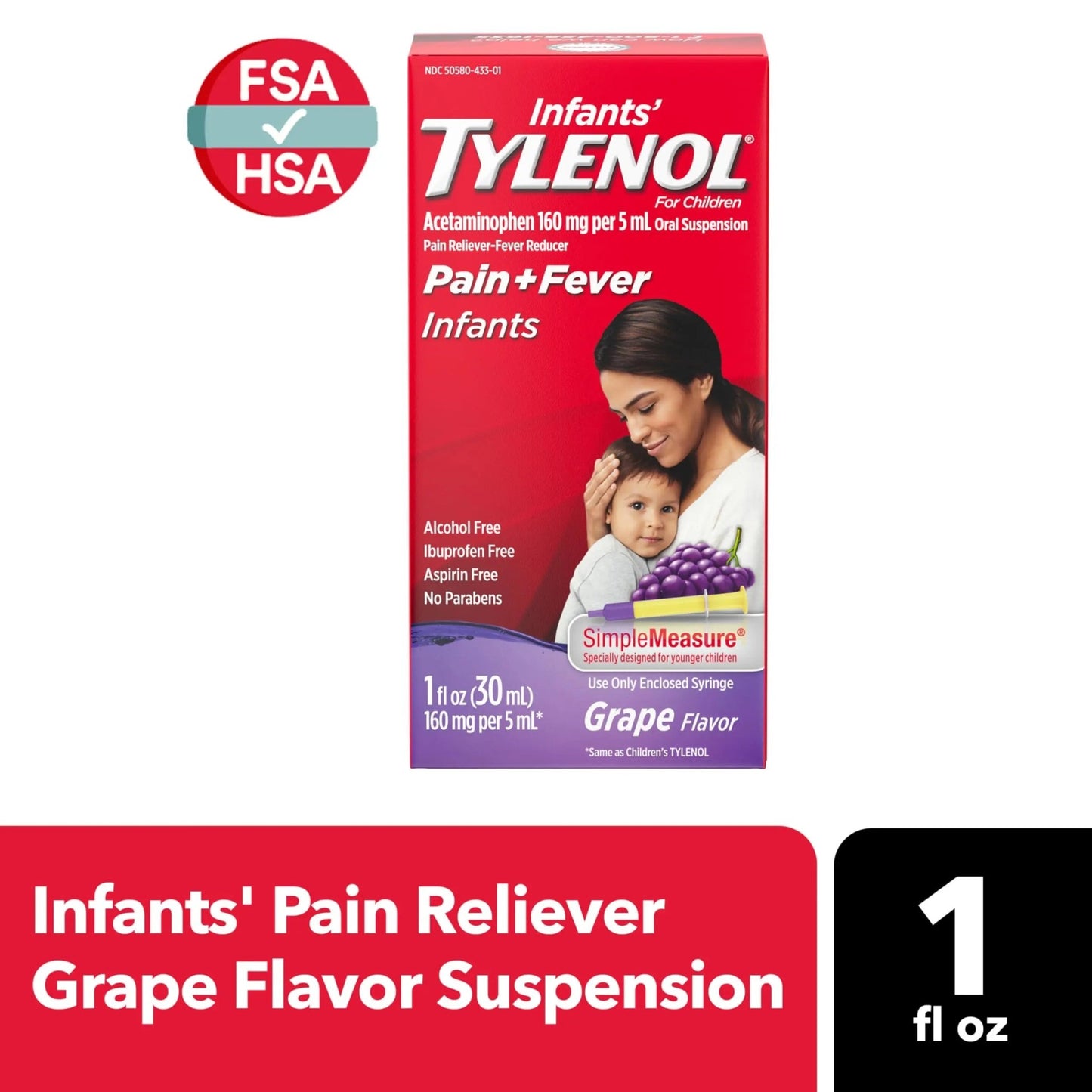 Infants' Tylenol Oral Suspension Liquid Medicine with Acetaminophen, Baby Fever Reducer & Pain Reliever for Minor Aches & Pains, Sore Throat, Headache & Toothache, Grape Flavor, 1 fl. oz - dailyvitalstore