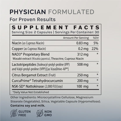 InfiniWell InfinWell Cardio Prime+ Heart Health Supplements - Antioxidants & Innovative Peptides for Cardiometabolic Health - NAD3 & Nattokinase for A Healthy Heart & Metabolic Balance (60 Capsules) - dailyvitalstore