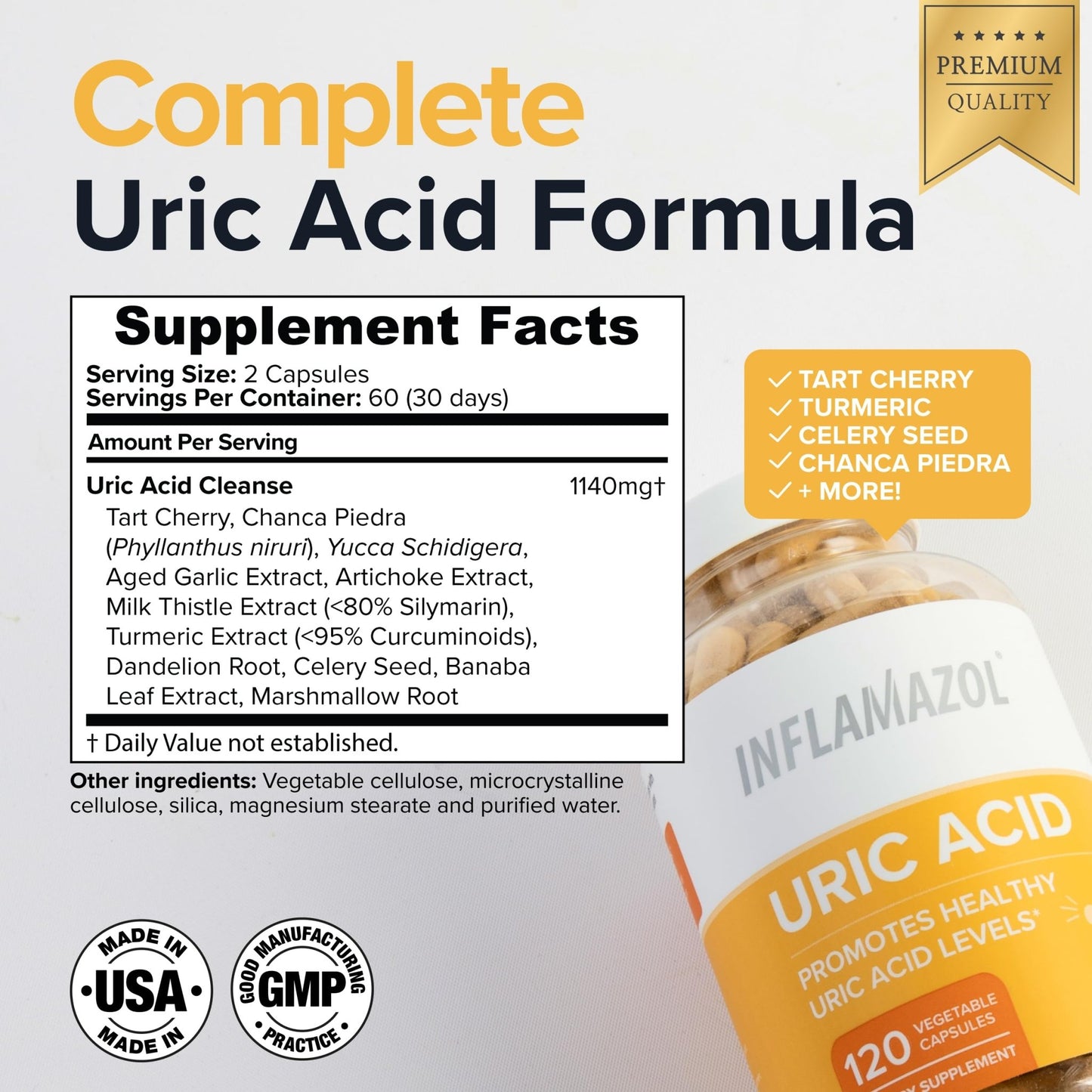 Inflamazol Uric Acid Cleanse – Premium Uric Acid Flush with Tart Cherry, Turmeric & Celery Seed for Joint & Uric Acid Support – Joint Supplements for Men & Women – 120 Capsules - dailyvitalstore