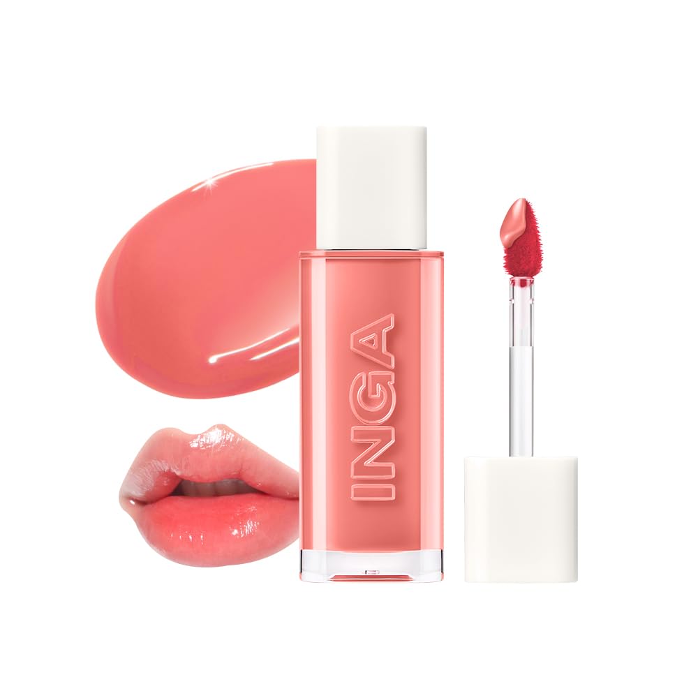 INGA Water Glow Lip Tint | Hydrating, Glossy Korean Lip Tint with Sheer Color & Glass-Like Shine | Long-Lasting, Non-Sticky Korean Lip Stain (RICH SALMON) - dailyvitalstore