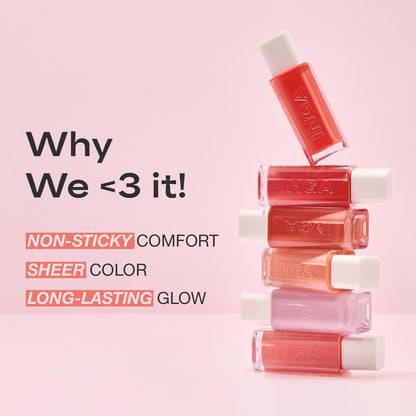 INGA Water Glow Lip Tint | Hydrating, Glossy Korean Lip Tint with Sheer Color & Glass-Like Shine | Long-Lasting, Non-Sticky Korean Lip Stain (RICH SALMON) - dailyvitalstore