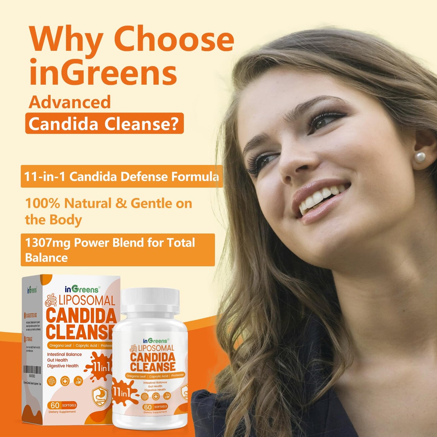 inGreens 11-in-1 Candida Support Supplement, Antifungal Overgrowth, Intestinal Detox & Gut Health for Women & Men, Balance Probiotic - dailyvitalstore