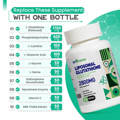 inGreens 2800 MG Liposomal Glutathione Supplement, Detoxifying & Immune, Aging Defense, Energy, Glutathione Unique Formulation Reduced - dailyvitalstore