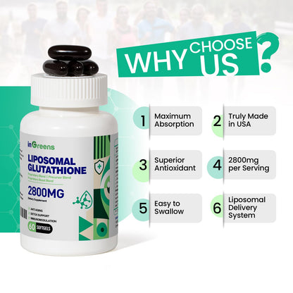 inGreens 2800 MG Liposomal Glutathione Supplement, Detoxifying & Immune, Aging Defense, Energy, Glutathione Unique Formulation Reduced - dailyvitalstore
