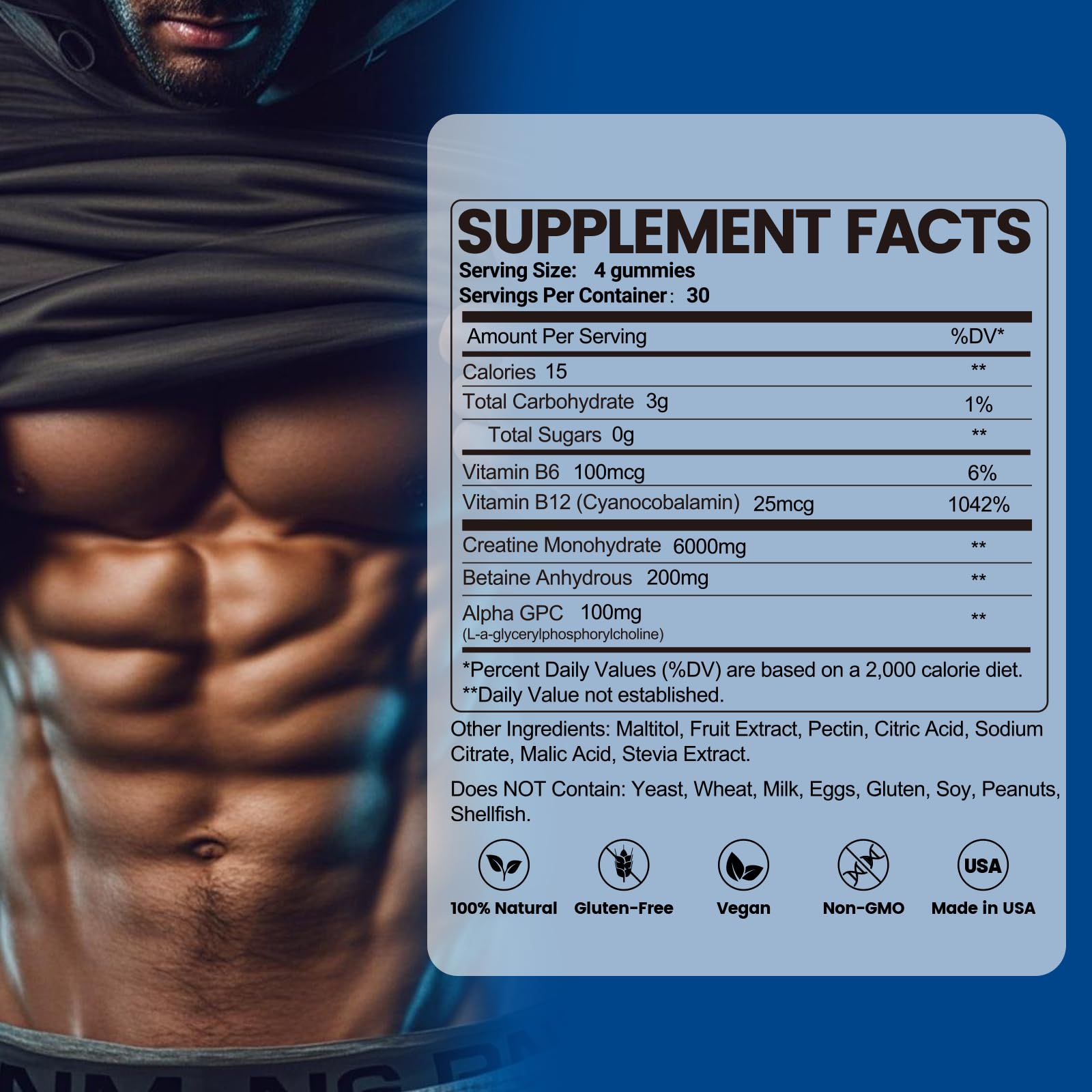 inGreens Creatine Monohydrate Gummies 6g per Serving, Sugar Free Creatine Supplements for Men & Women, Chewable Creatine for Muscle Growth, Strength, Energy - dailyvitalstore