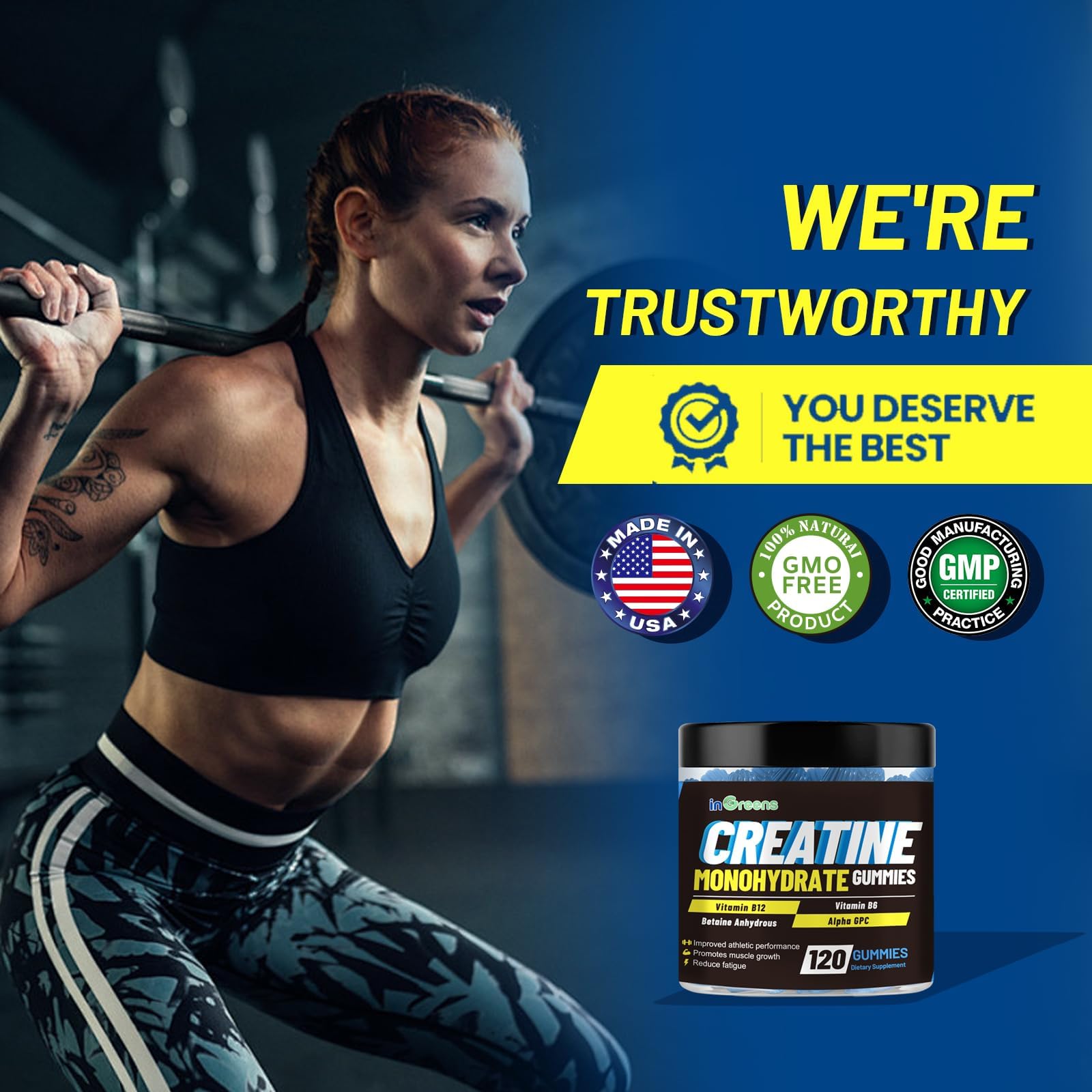 inGreens Creatine Monohydrate Gummies 6g per Serving, Sugar Free Creatine Supplements for Men & Women, Chewable Creatine for Muscle Growth, Strength, Energy - dailyvitalstore