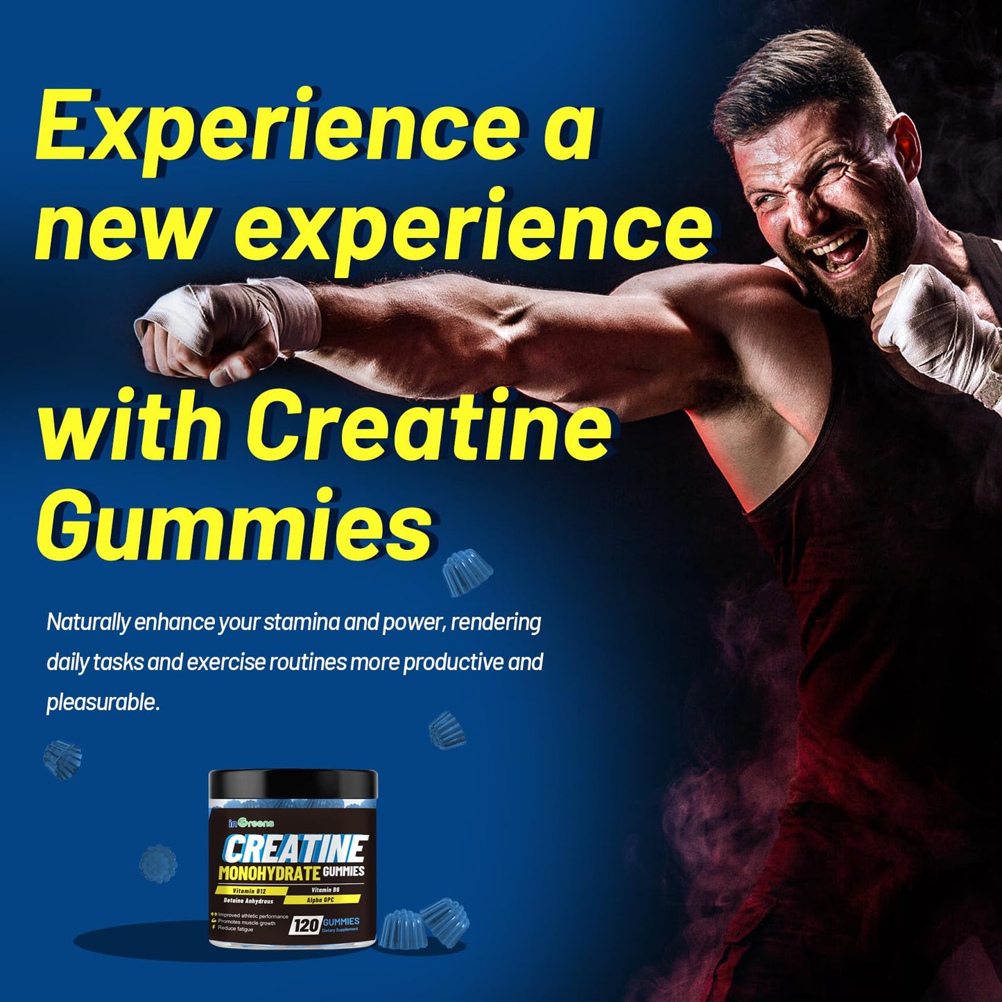 inGreens Creatine Monohydrate Gummies 6g per Serving, Sugar Free Creatine Supplements for Men & Women, Chewable Creatine for Muscle Growth, Strength, Energy - dailyvitalstore
