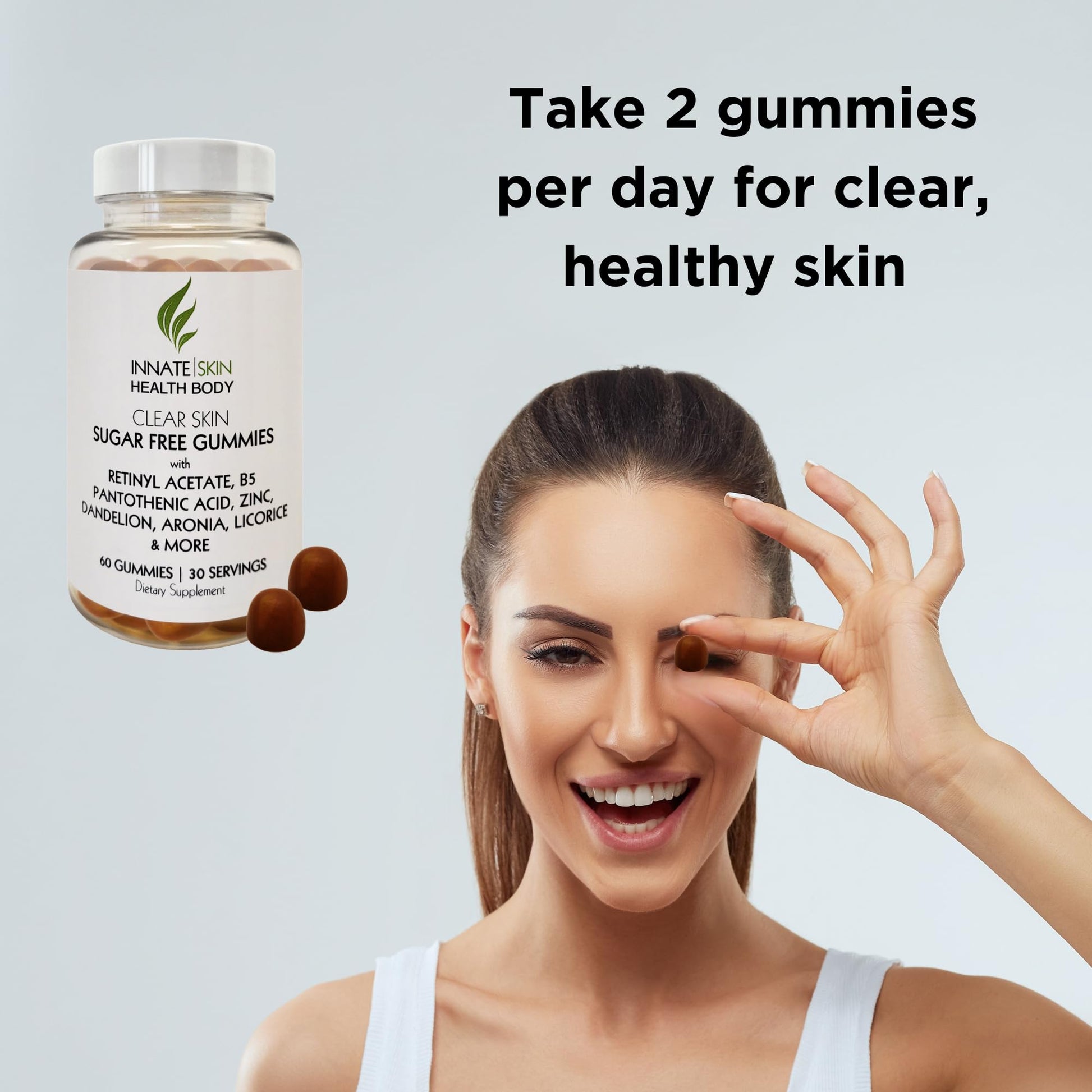 Innate Skin Health Body Clear Skin Acne Gummies - Complexion Supplement, Pantothenic Acid & Antioxidants, Vitamins 60 Count - dailyvitalstore