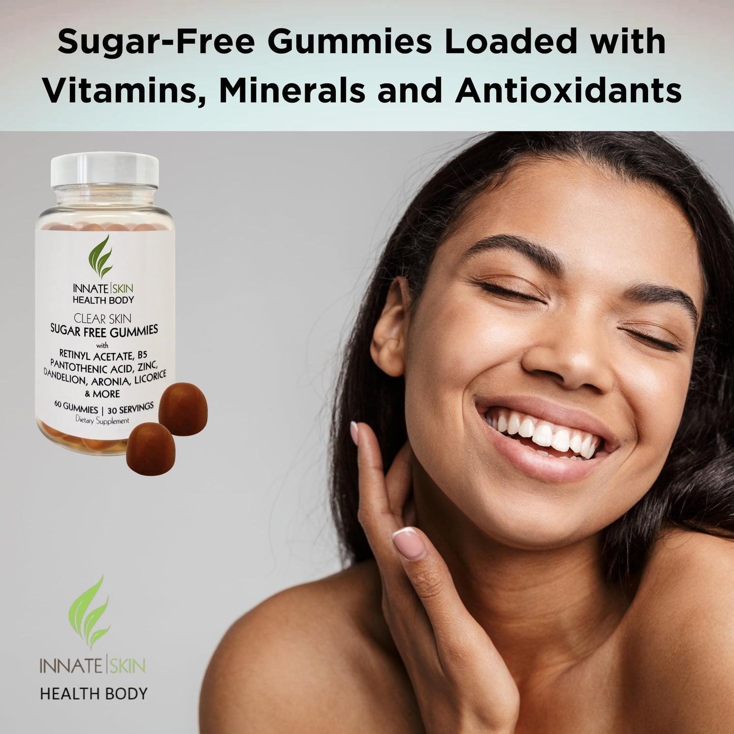Innate Skin Health Body Clear Skin Acne Gummies - Complexion Supplement, Pantothenic Acid & Antioxidants, Vitamins 60 Count - dailyvitalstore