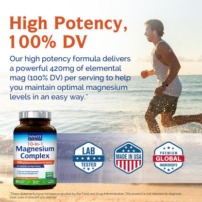 Innate Vitality 10-in-1 Magnesium Complex 960mg, 420mg Elemental Mag per Serving, with Magnesium Glycinate, Citrate, Malate, and More, Sleep, Digestion, Energy Support, 90 Vegan Caps - dailyvitalstore
