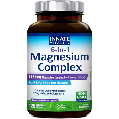 Innate Vitality Magnesium Complex 6-in-1, 1160mg Per Serving, Rest & Digestion, Magnesium Glycinate & Citrate, High Absorption, 120 Vegan Capsules - dailyvitalstore