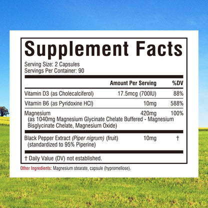 Innate Vitality Magnesium Glycinate Complex, 420mg Elemental Magnesium Per Serving, Enhanced Absorption, Black Pepper, Vitamin D3 & B6, Sleep Mood Bone Nerve Support, 180 Caps - dailyvitalstore