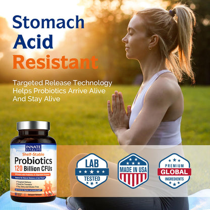 Innate Vitality Probiotics 120 Billion CFUs for Men & Women, 34 Strains with Prebiotics & Digestive Enzymes, Immune & Digestive Health - dailyvitalstore