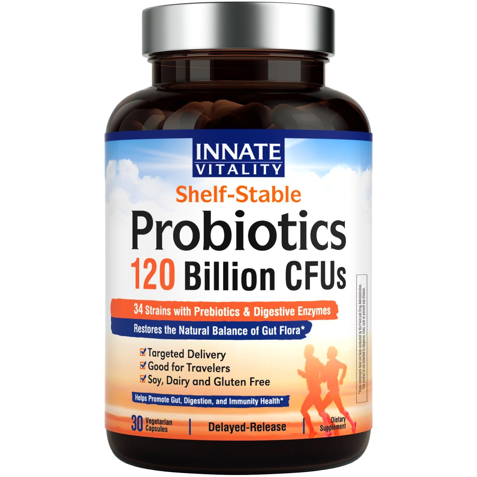 Innate Vitality Probiotics 120 Billion CFUs for Men & Women, 34 Strains with Prebiotics & Digestive Enzymes, Immune & Digestive Health - dailyvitalstore