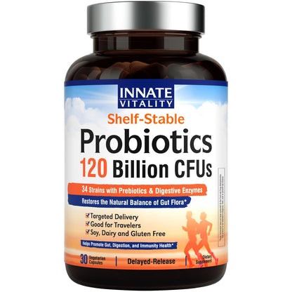Innate Vitality Probiotics 120 Billion CFUs for Men & Women, 34 Strains with Prebiotics & Digestive Enzymes, Immune & Digestive Health - dailyvitalstore