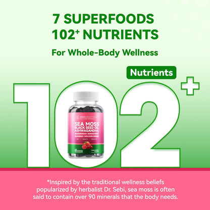 Inner Brightness Sea Moss 4000mg Gummies with Ashwagandha, Elderberry, Apple Cider Vinegar, Bladderwrack, Burdock Root – Immune Support – Mixed Berry Flavor – 60 Count - dailyvitalstore