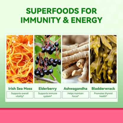 Inner Brightness Sea Moss 4000mg Gummies with Ashwagandha, Elderberry, Apple Cider Vinegar, Bladderwrack, Burdock Root – Immune Support – Mixed Berry Flavor – 60 Count - dailyvitalstore