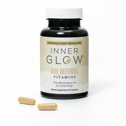 Inner Glow Age Defense Vitamins - Dermatologist and Plastic Surgeon Developed to Fight photoaging and Melasma, Polypodium Leucotomos Antioxidant Formula – Vegan, Gluten-Free – 60 Capsules - dailyvitalstore