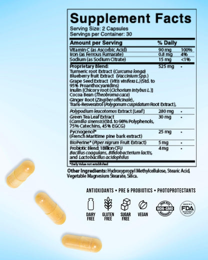Inner Glow Age Defense Vitamins - Dermatologist and Plastic Surgeon Developed to Fight photoaging and Melasma, Polypodium Leucotomos Antioxidant Formula – Vegan, Gluten-Free – 60 Capsules - dailyvitalstore