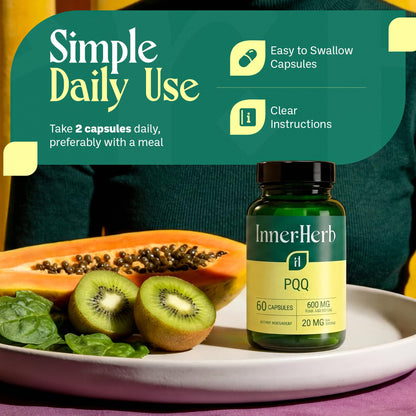 InnerHerb Pyrroloquinoline Quinone PQQ Daily Capsule - Supplement for Adults (60 Capsules, 30 Servings) (20mg Per Serving) - dailyvitalstore