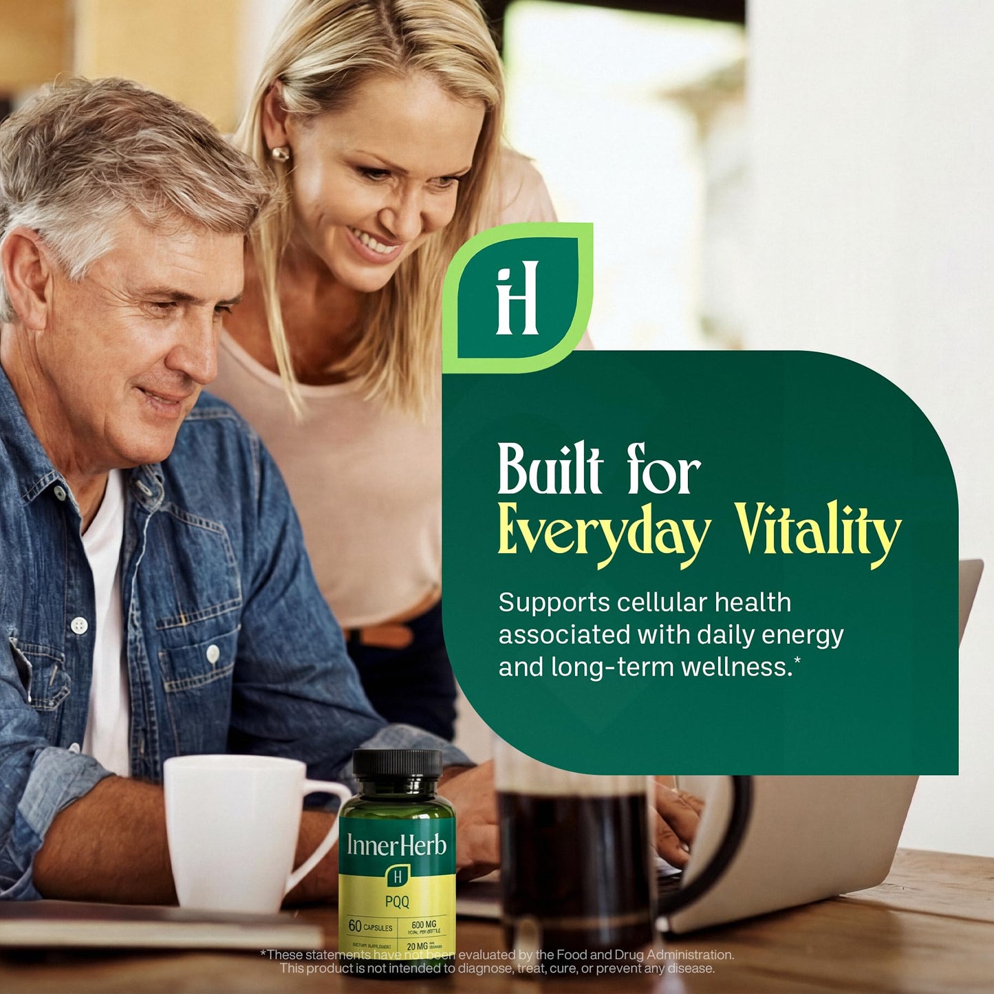 InnerHerb Pyrroloquinoline Quinone PQQ Daily Capsule - Supplement for Adults (60 Capsules, 30 Servings) (20mg Per Serving) - dailyvitalstore